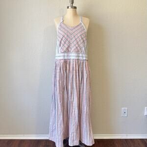 FREE PEOPLE Color Theory Midi Dress Plaid Halter Open Back Festival